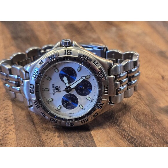 Fossil Blue BQ-9165 Mens 42mm Stainless Watch 100m Silver Dial New Battery 7" - Picture 10 of 10